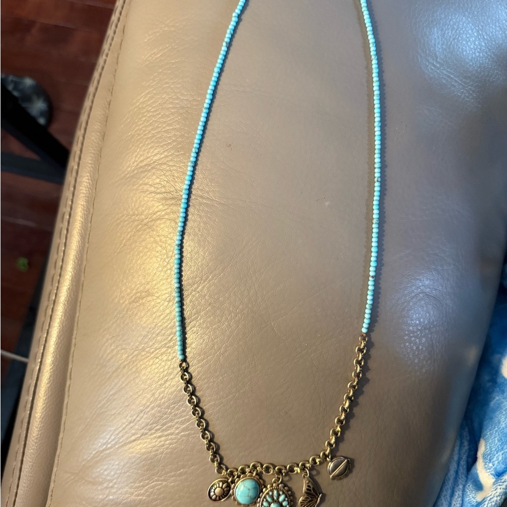Lucky Brand Turquoise Beaded Necklace with Gold Accents NWT